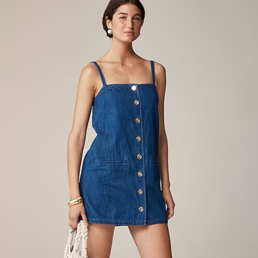 J. Crew Claudia Button Front Strappy Mini Dress in Denim XXL